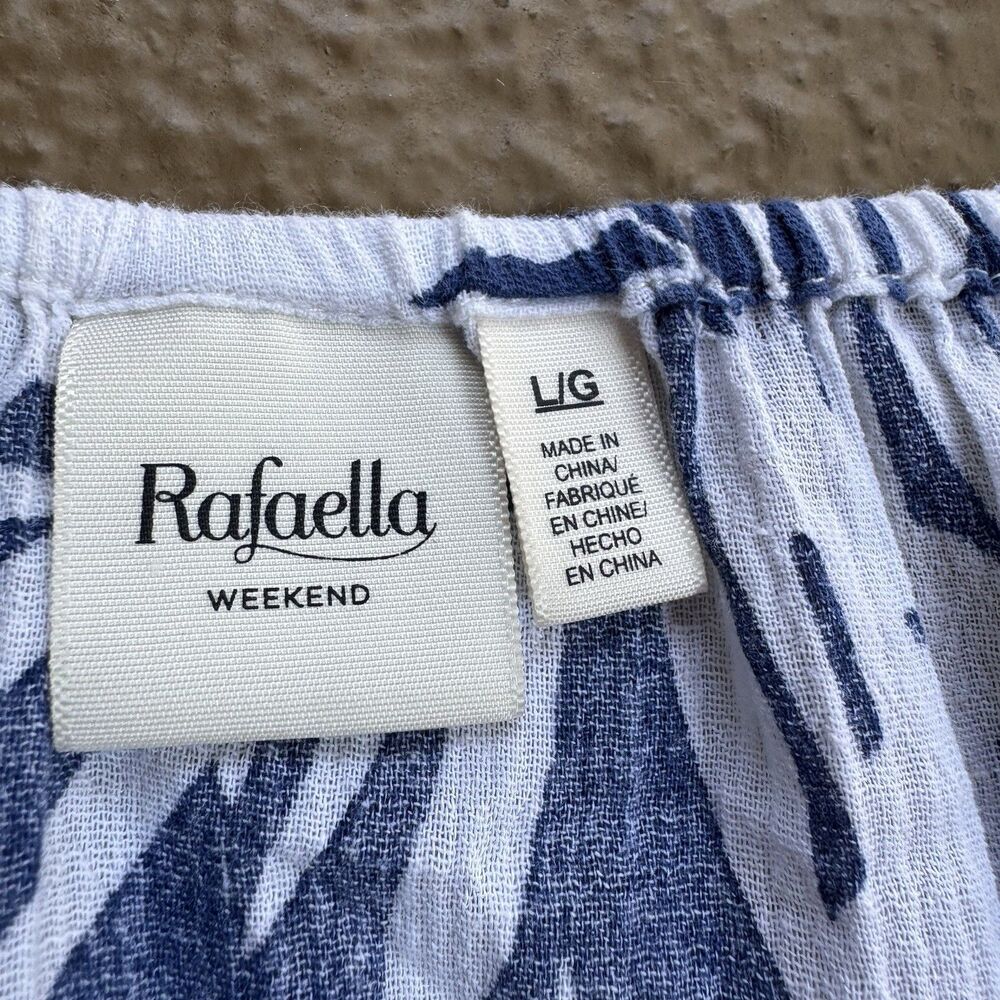 Rafaella Weekend  Blue Blouse Women's Size Large Floral Embroidered - Picture 9 of 16